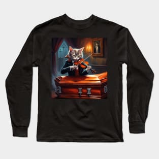 horrifying vampire cat playing violin Long Sleeve T-Shirt